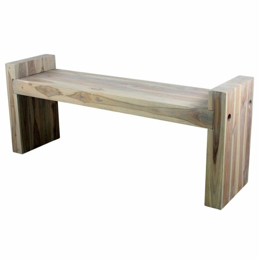 Outdoor Benches * | Buy Strata Furniture 18 48 Traditional Wood Two Seat Block Bench In Gray