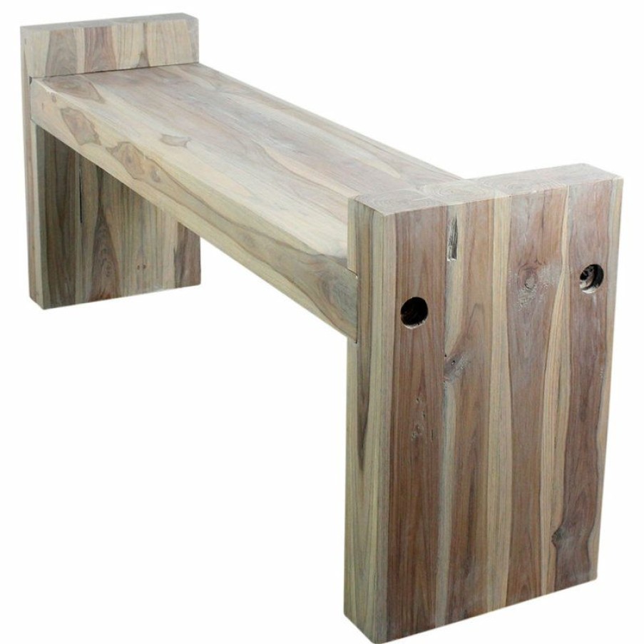 Outdoor Benches * | Buy Strata Furniture 18 48 Traditional Wood Two Seat Block Bench In Gray