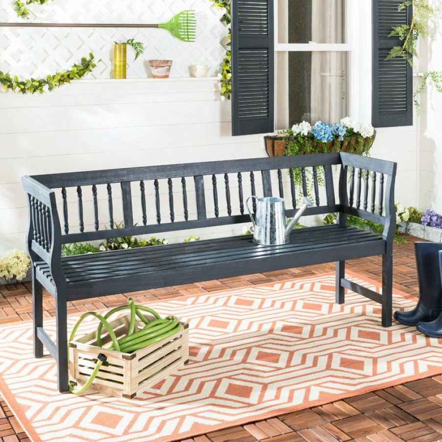 Outdoor Benches * | Hot Sale Safavieh Brentwood Indoor/Outdoor Bench, Dark Slate Gray