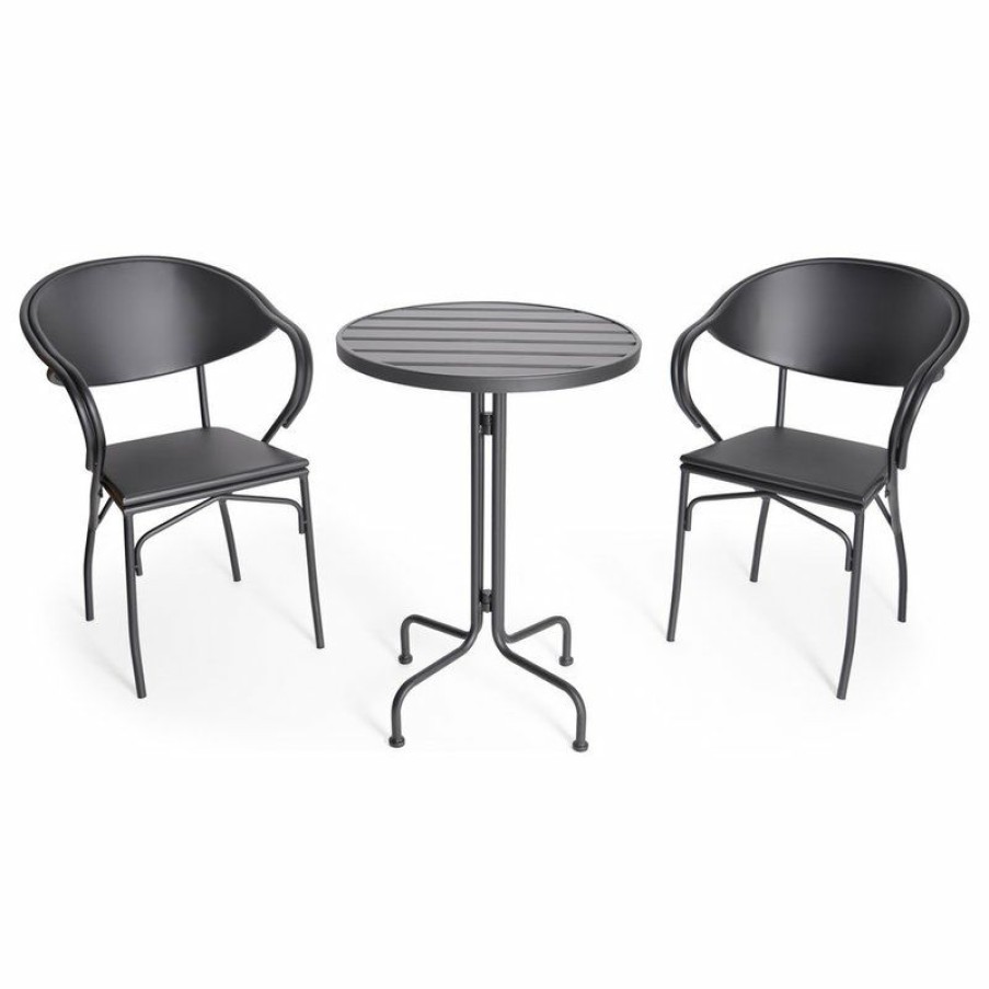 Outdoor Bar Furniture * | Best Deal Gdfstudio Arthur Desert Outdoor Modern 3 Piece Bistro Set, Matte Black