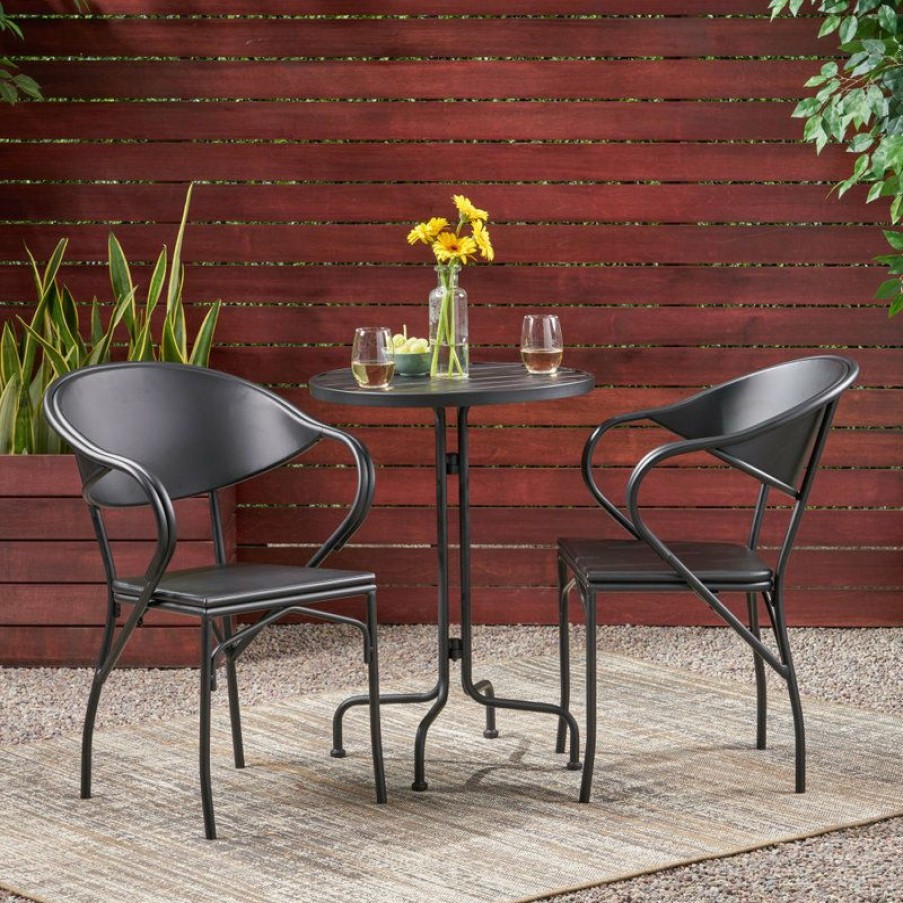 Outdoor Bar Furniture * | Best Deal Gdfstudio Arthur Desert Outdoor Modern 3 Piece Bistro Set, Matte Black