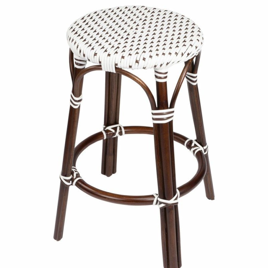 Outdoor Bar Furniture * | Best Pirce Butler Specialty Company Tobias Brown And White Rattan Counter Stool