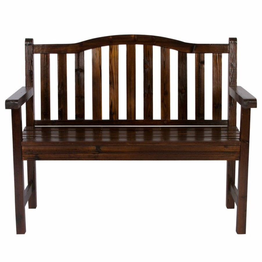 Outdoor Benches * | Deals Shine Company Belfort Garden Bench, Burnt Brown