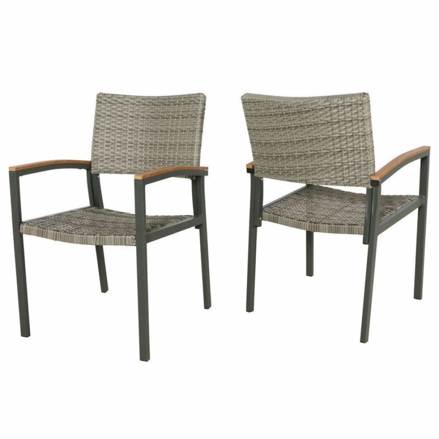 Outdoor Chairs * | Discount Gdfstudio Gdf Studio Emma Outdoor Wicker Dining Chair With Aluminum Frame, Gray, Set Of 2