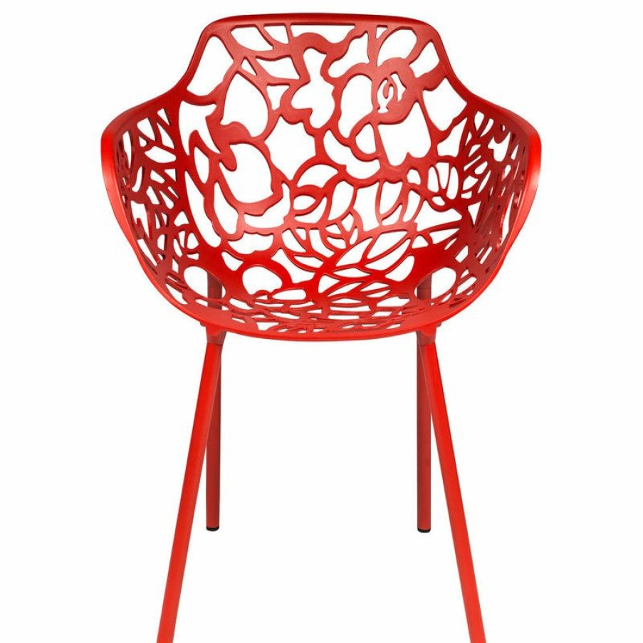 Outdoor Chairs * | Top 10 Leisuremod Modern Devon Aluminum Chair With Arm, Set Of 2, Red