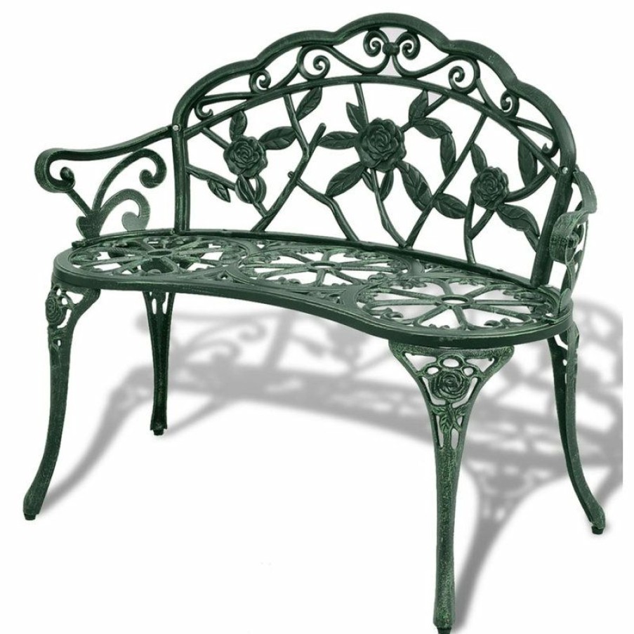 Outdoor Benches * | Cheapest Vida Xl Llc Vidaxl Patio Bench 39.4 Cast Aluminum Green Garden Rose Porch Park Chair