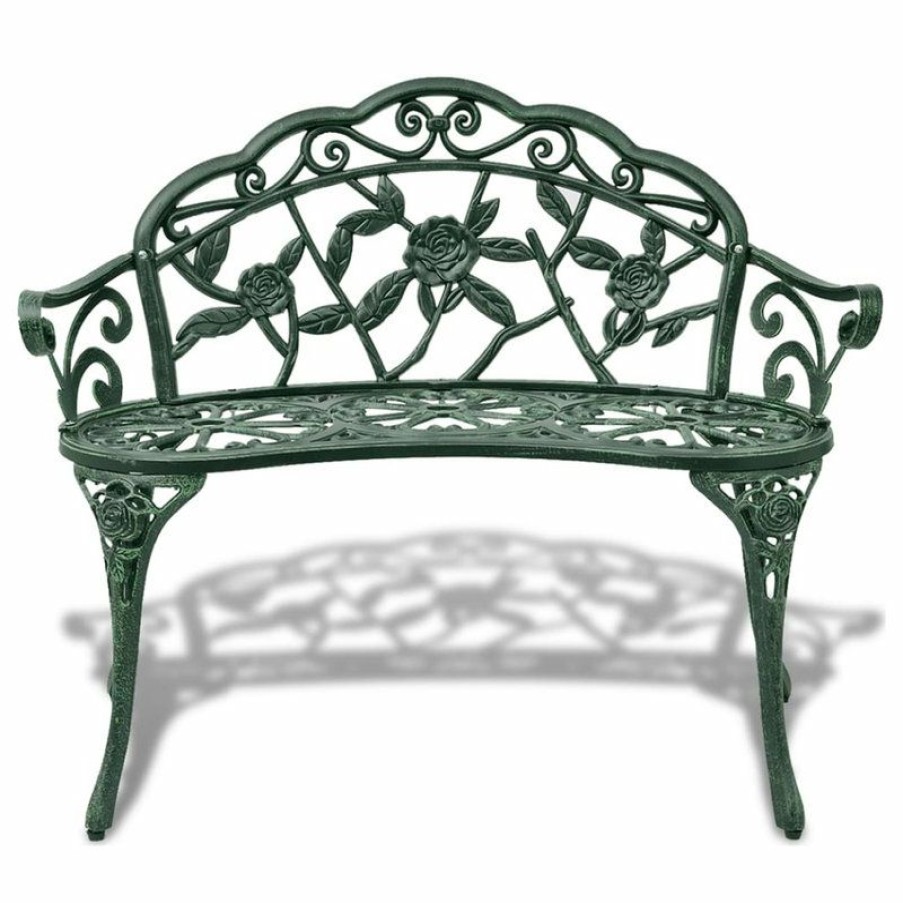 Outdoor Benches * | Cheapest Vida Xl Llc Vidaxl Patio Bench 39.4 Cast Aluminum Green Garden Rose Porch Park Chair