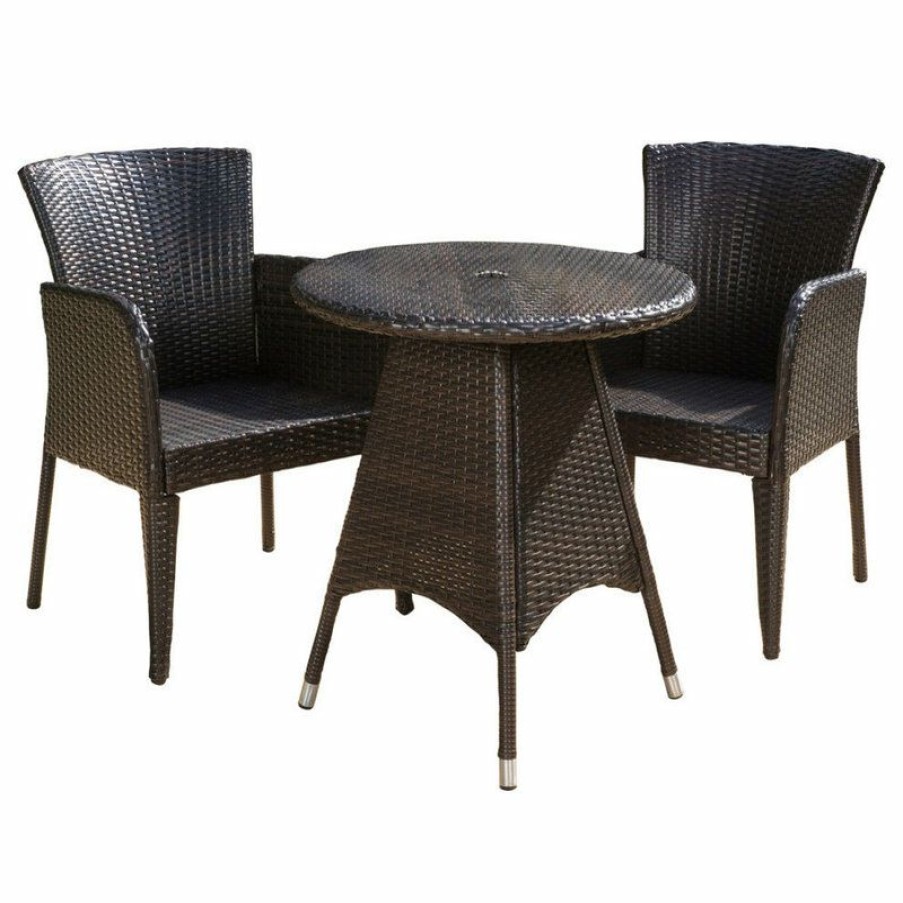 Outdoor Bar Furniture * | Wholesale Gdfstudio Gdf Studio 3-Piece Mockler Outdoor Multi-Brown Round Bistro Set