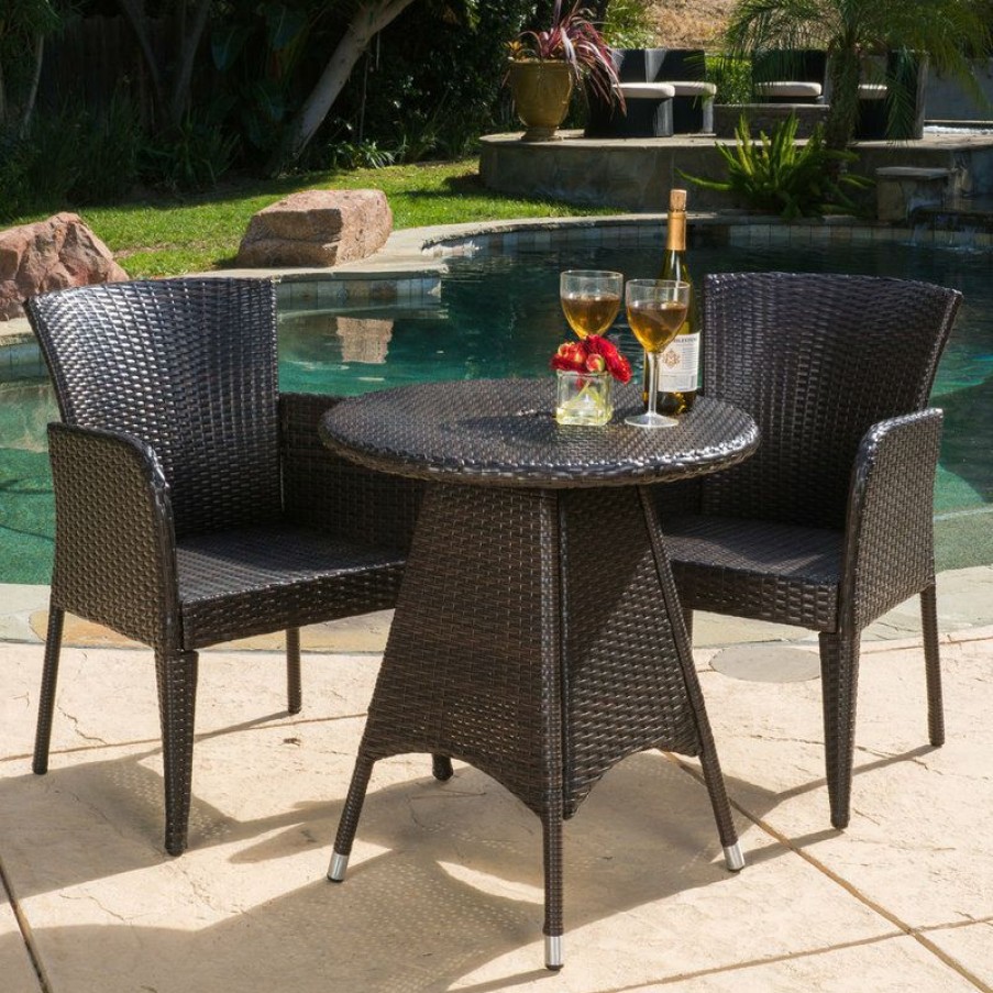 Outdoor Bar Furniture * | Wholesale Gdfstudio Gdf Studio 3-Piece Mockler Outdoor Multi-Brown Round Bistro Set