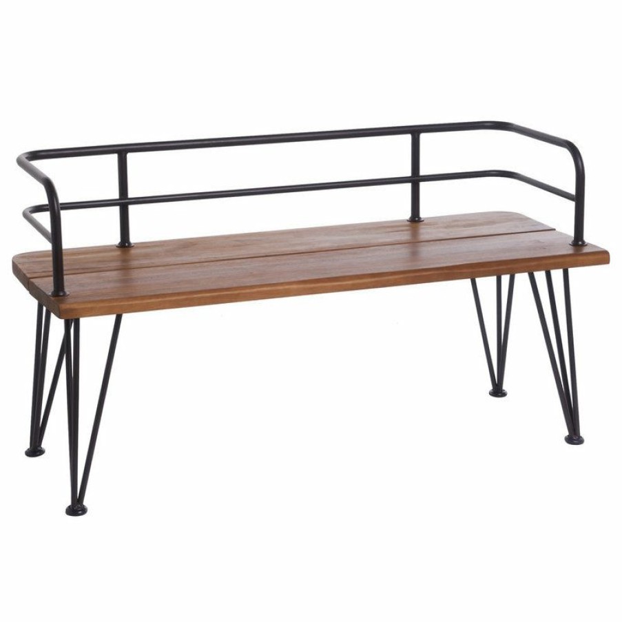 Outdoor Benches * | Best Deal Gdfstudio Gdf Studio Herres Outdoor Rustic Iron And Teak Finished Acacia Wood Bench