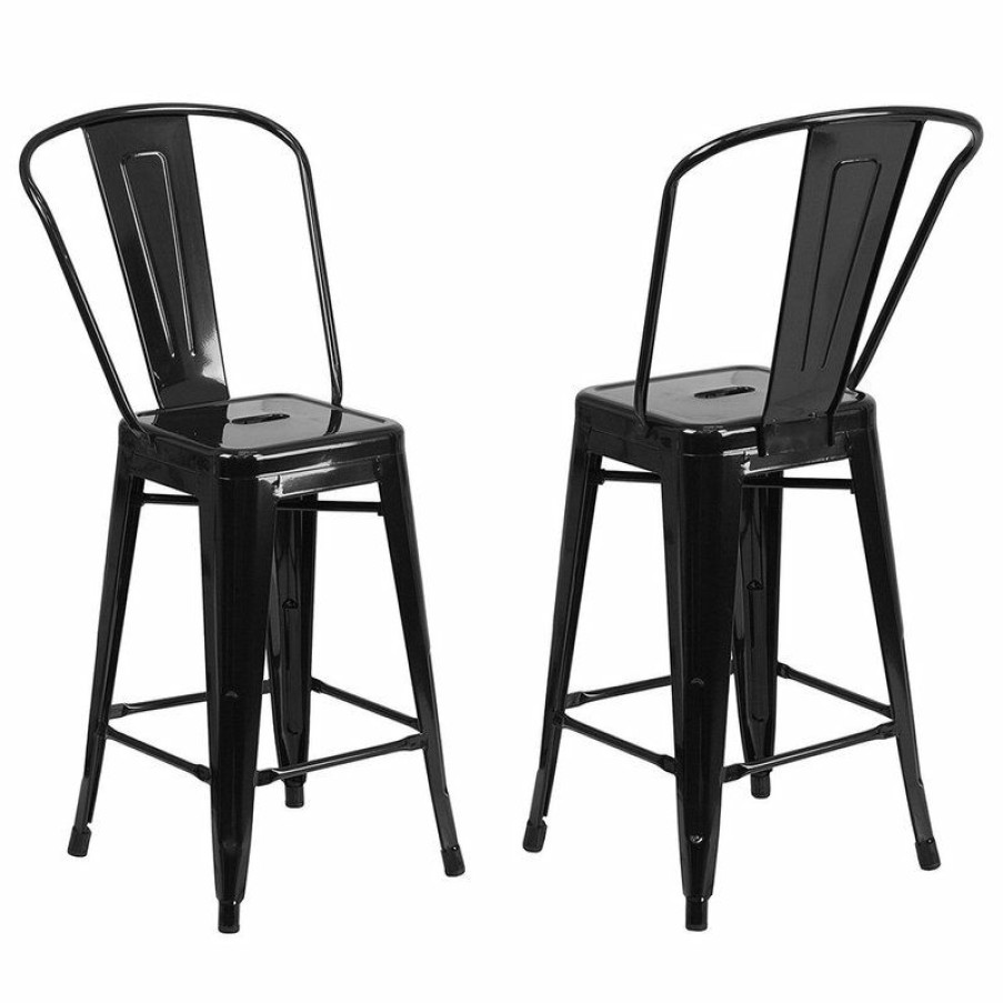 Outdoor Bar Furniture * | Cheapest Belleze Modern Stools With Back, Set Of 4, Black, 30 High Back