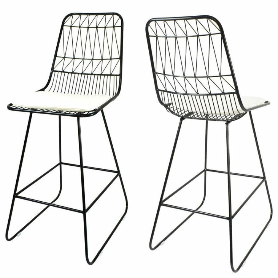 Outdoor Bar Furniture * | Budget Gdfstudio Gdf Studio Lilith Indoor Wire Counter Stools With Cushions, Set Of 2, Black