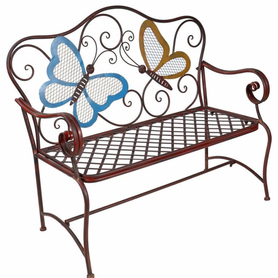 Outdoor Benches * | Coupon Alpine Corporation 45 X 23 Outdoor 2-Person Butterfly Garden Bench