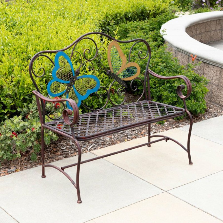 Outdoor Benches * | Coupon Alpine Corporation 45 X 23 Outdoor 2-Person Butterfly Garden Bench