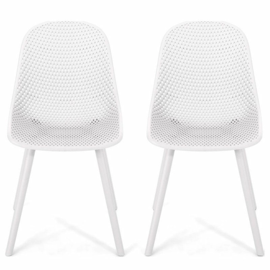 Outdoor Chairs * | Best Deal Gdfstudio Posey Outdoor Dining Chair, White