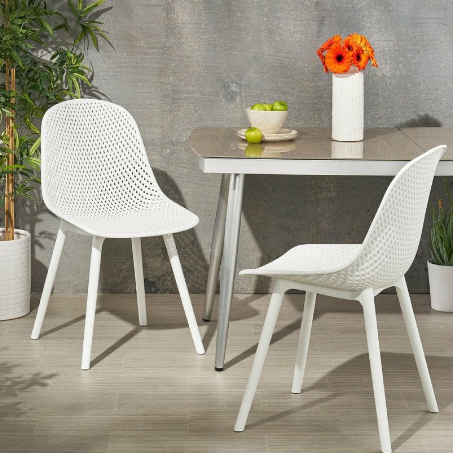 Outdoor Chairs * | Best Deal Gdfstudio Posey Outdoor Dining Chair, White