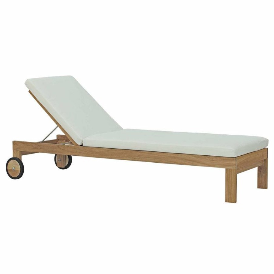 Outdoor Chairs * | Outlet Lexmod Upland Outdoor Teak Wood Chaise, Natural White