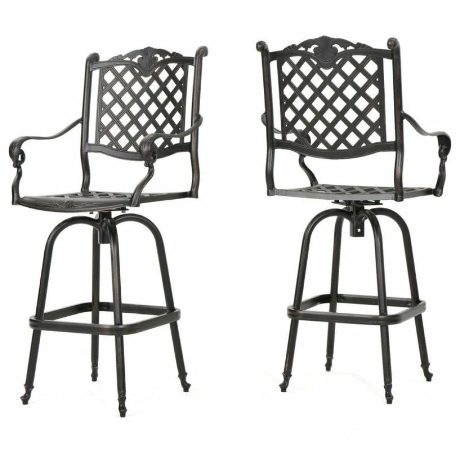 Outdoor Bar Furniture * | Discount Gdfstudio Gdf Studio Pomelo Outdoor Cast Aluminum Bar Stools, Set Of 2