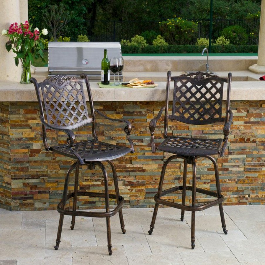 Outdoor Bar Furniture * | Discount Gdfstudio Gdf Studio Pomelo Outdoor Cast Aluminum Bar Stools, Set Of 2