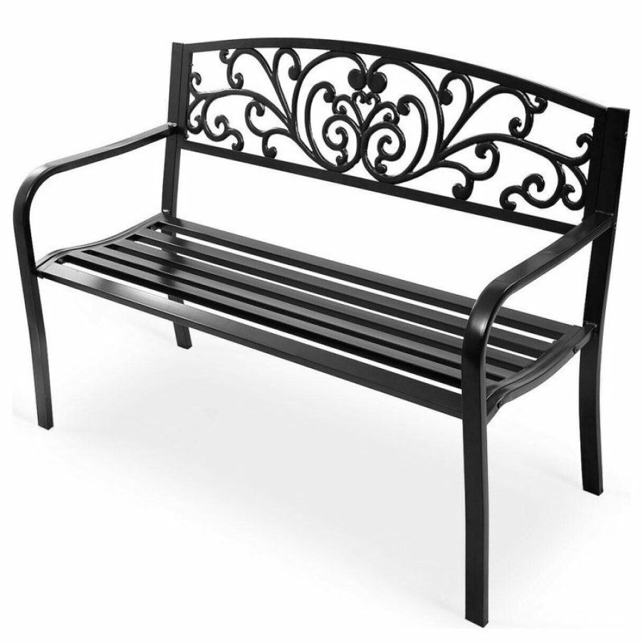 Outdoor Benches * | Deals Costway 50" Patio Park Garden Bench Porch Chair Steel Frame Cast Iron Backrest