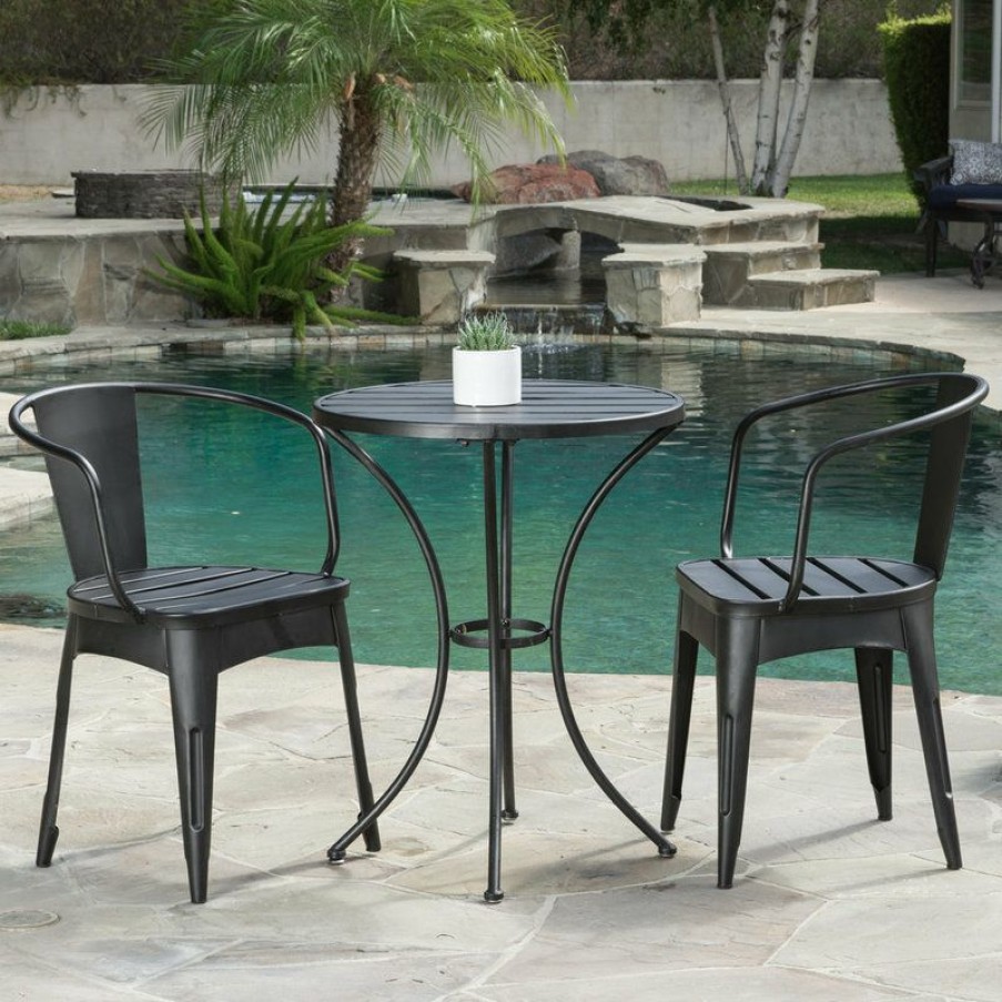 Outdoor Bar Furniture * | Discount Gdfstudio Gdf Studio 3-Piece Castro Outdoor Black Cast Bistro Set