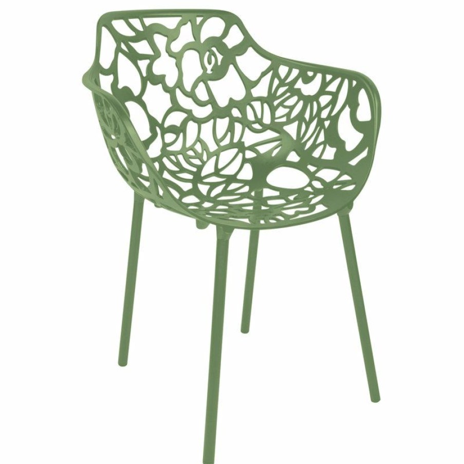 Outdoor Chairs * | Buy Leisuremod Modern Devon Aluminum Chair With Arm, Khaki Green