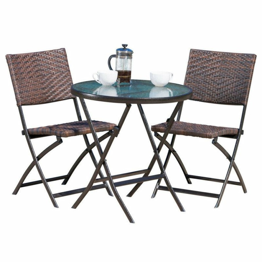 Outdoor Bar Furniture * | Coupon Gdfstudio Gdf Studio 3-Piece Cantinela Outdoor Wicker Folding Bistro Set