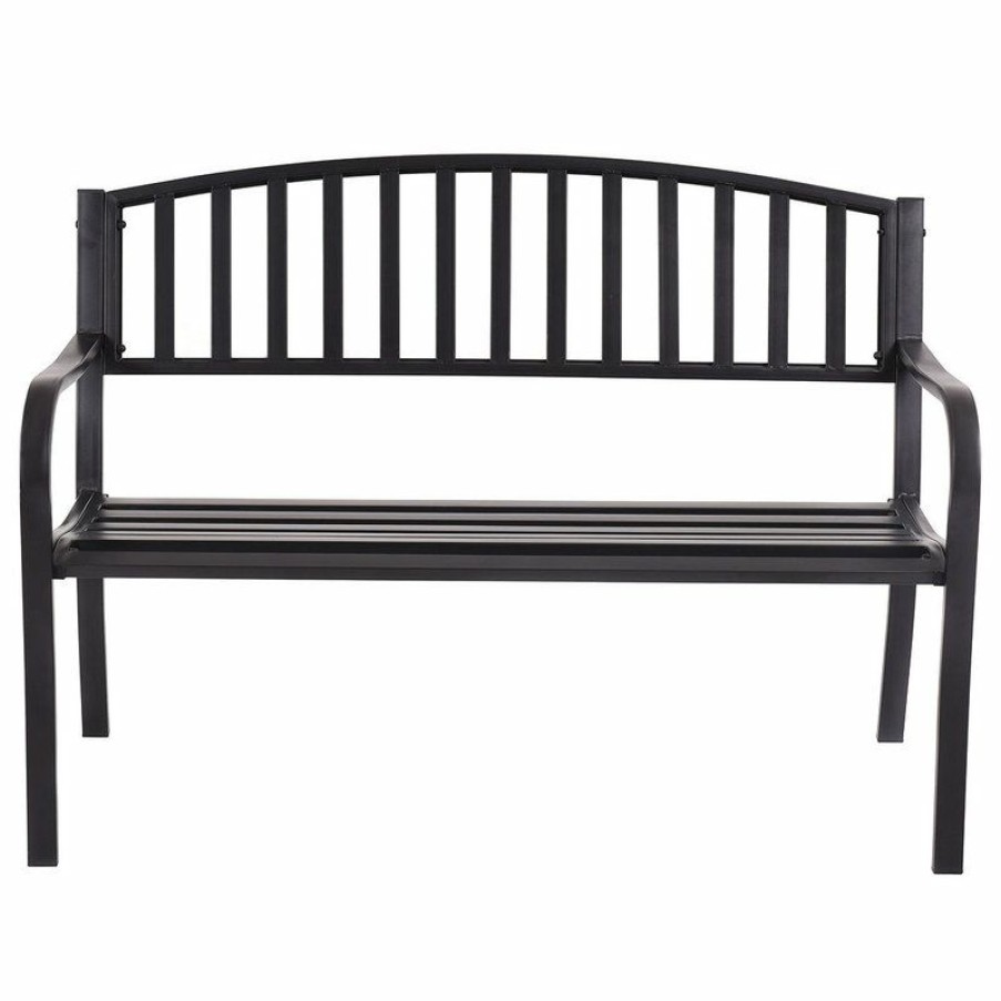 Outdoor Benches * | Hot Sale Costway 50" Patio Garden Bench Outdoor Furniture Steel Slats Porch Chair Seat