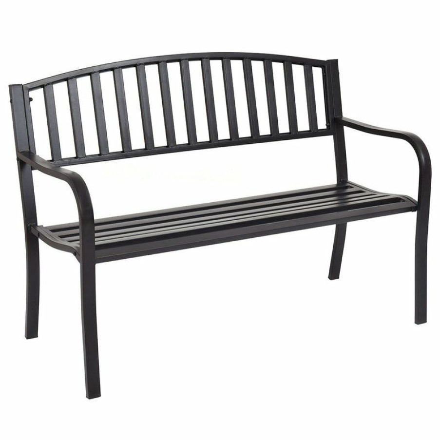 Outdoor Benches * | Hot Sale Costway 50" Patio Garden Bench Outdoor Furniture Steel Slats Porch Chair Seat