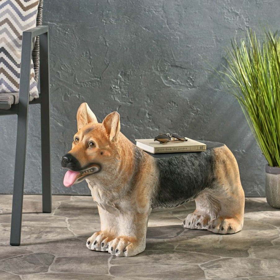 Outdoor Benches * | Cheapest Gdfstudio Mantua Outdoor German Shepherd Dog Garden Bench, Brown And Black