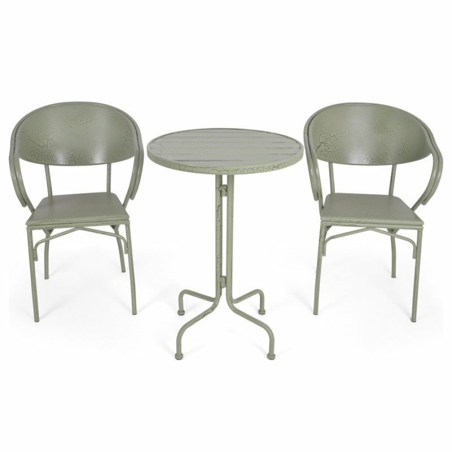 Outdoor Bar Furniture * | Coupon Gdfstudio Arthur Desert Outdoor Modern 3 Piece Bistro Set, Crackle Green