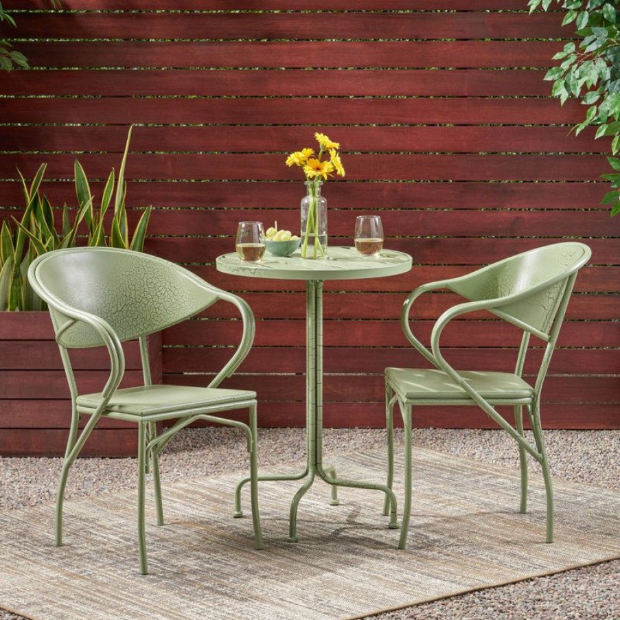 Outdoor Bar Furniture * | Coupon Gdfstudio Arthur Desert Outdoor Modern 3 Piece Bistro Set, Crackle Green