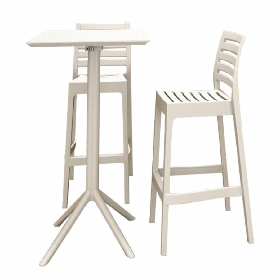 Outdoor Bar Furniture * | Cheapest Compamia Sky Ares Square Bar Set With 2 Barstools White