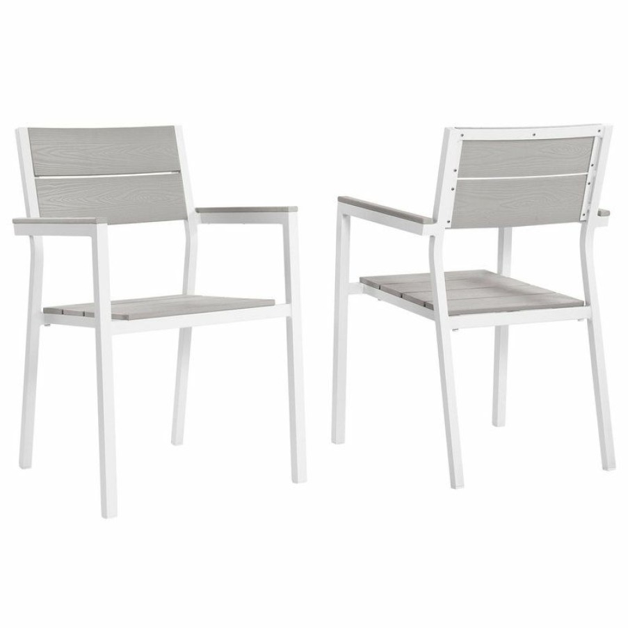 Outdoor Chairs * | Promo Lexmod Maine Dining Armchairs, Outdoor Aluminum, Set Of 2, White/Light Gray