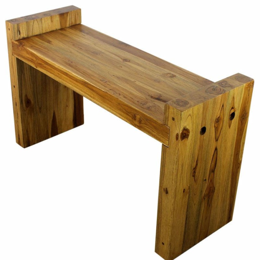 Outdoor Benches * | Top 10 Kammika Import Export Co., Ltd (Thailand) Haussmann Teak Block Bench 36 X 12.5 X 20.5 Inch High Kd Oak Oil