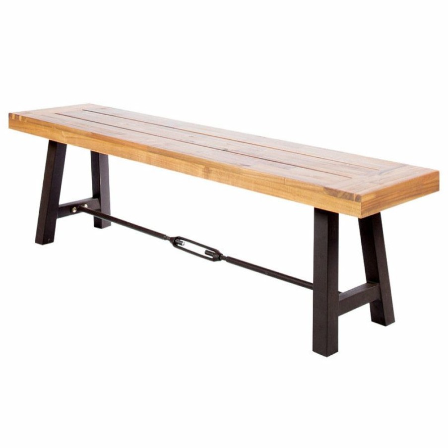 Outdoor Benches * | Wholesale Gdfstudio Gdf Studio Cana Outdoor Teak Acacia Wood Bench With Rustic Metal Accents, Teak