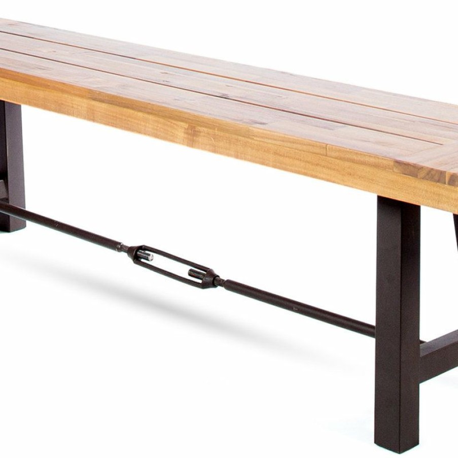 Outdoor Benches * | Wholesale Gdfstudio Gdf Studio Cana Outdoor Teak Acacia Wood Bench With Rustic Metal Accents, Teak