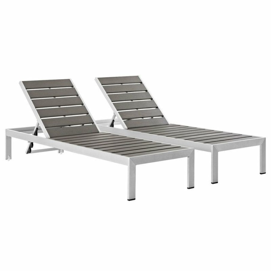 Outdoor Chairs * | Top 10 Modway Shore Chaise Outdoor Patio Aluminum Set Of 2