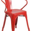 Outdoor Chairs * | Budget Flash Furniture Red Metal Chair With Arms