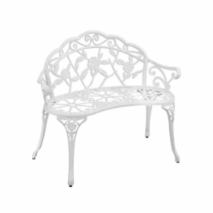 Outdoor Benches * | Brand New Belleze Antique-Style Garden Bench, Aluminum Rose, 39 , White