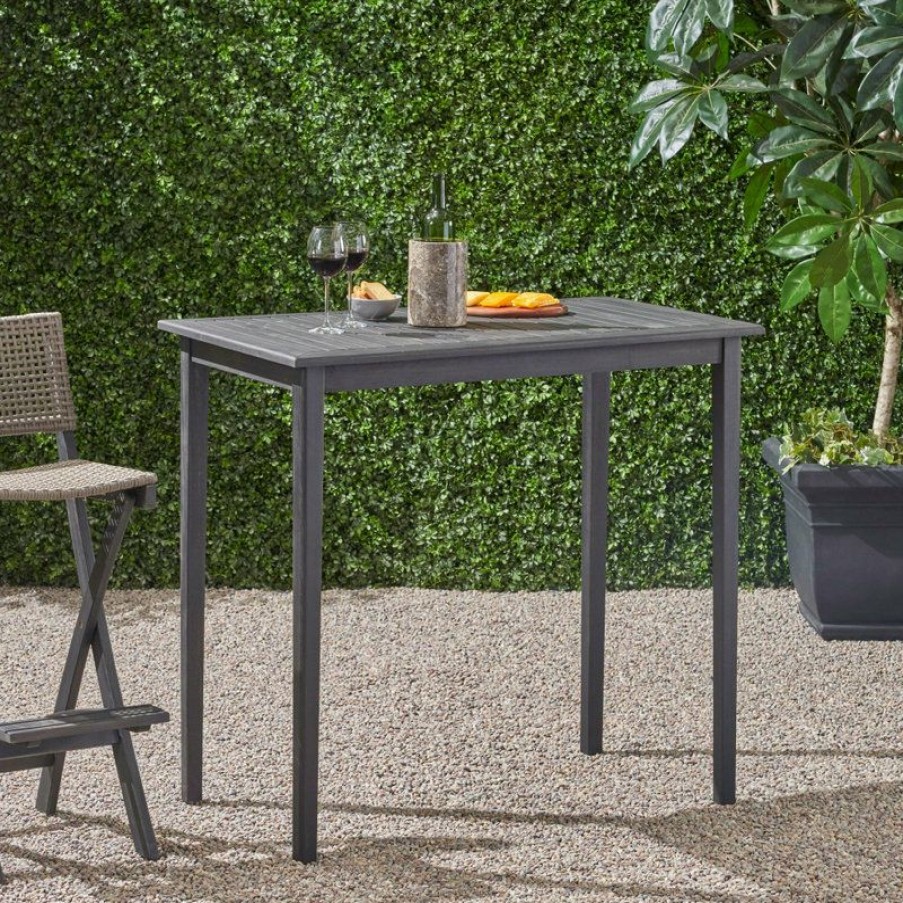 Outdoor Bar Furniture * | Best Pirce Gdfstudio Teresa Outdoor Acacia Wood Rectangle Bar Table, Dark Gray