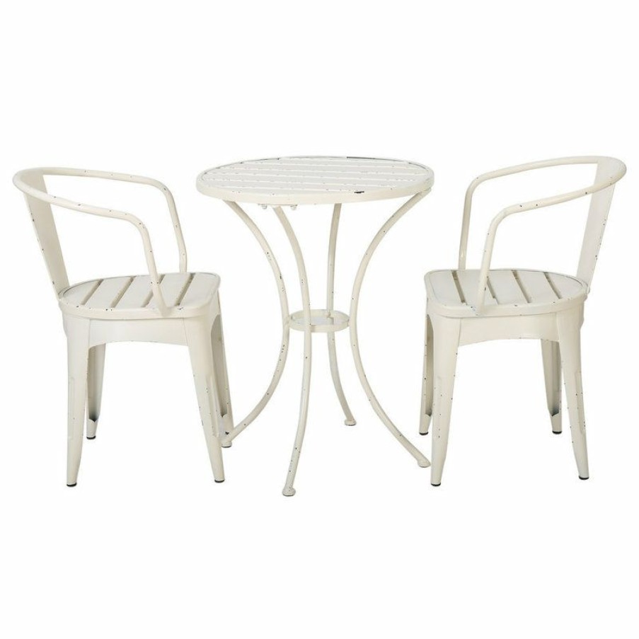 Outdoor Bar Furniture * | Discount Gdfstudio Gdf Studio 3-Piece Castro Outdoor Off-White Cast Bistro Set