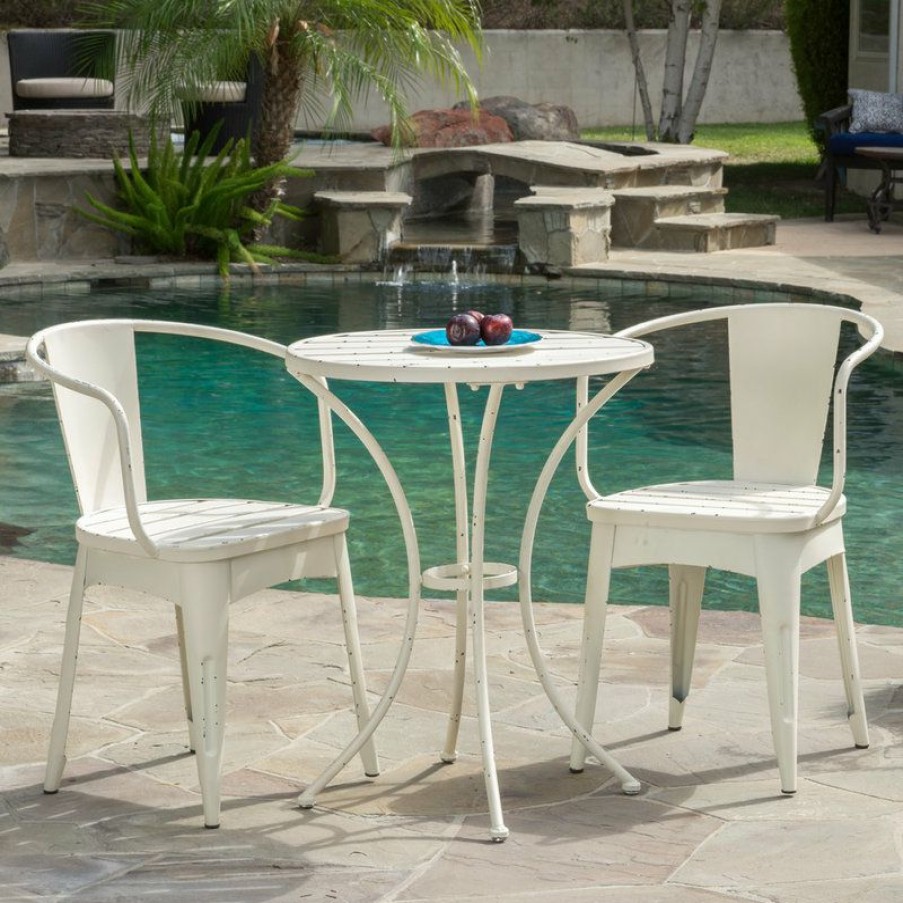 Outdoor Bar Furniture * | Discount Gdfstudio Gdf Studio 3-Piece Castro Outdoor Off-White Cast Bistro Set