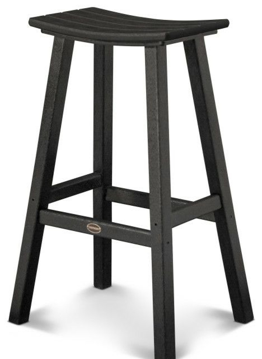 Outdoor Bar Furniture * | Brand New Polywood Traditional 30 Saddle Bar Stool, Black