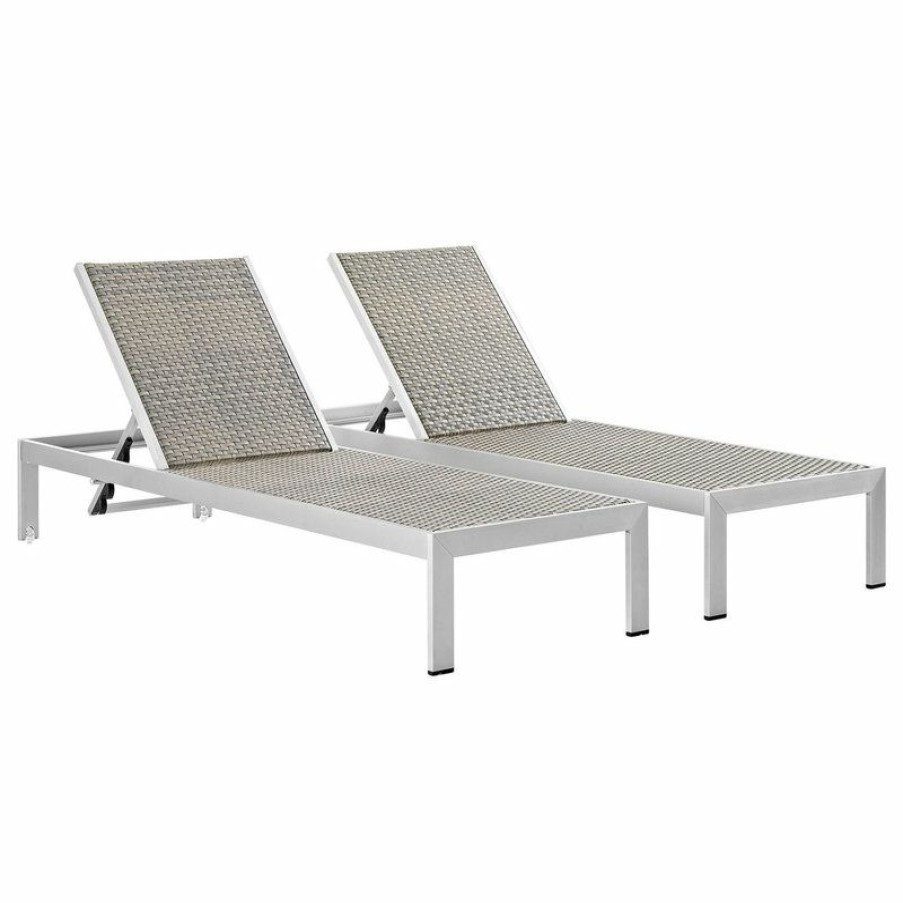 Outdoor Chairs * | Flash Sale Lexmod Shore Chaise Outdoor Aluminum, Set Of 2, Silver Gray