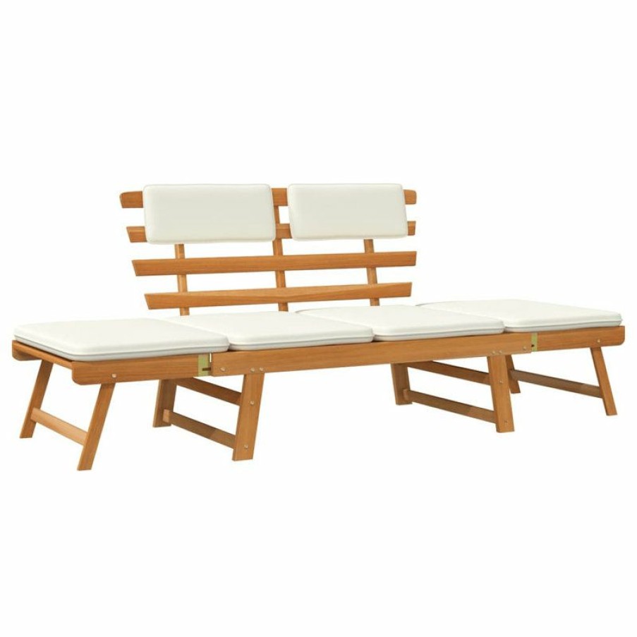 Outdoor Benches * | Best Deal Vida Xl Llc Vidaxl Solid Acacia Wood Patio Bench With Cushions 2-In-1 Outdoor Garden Seat