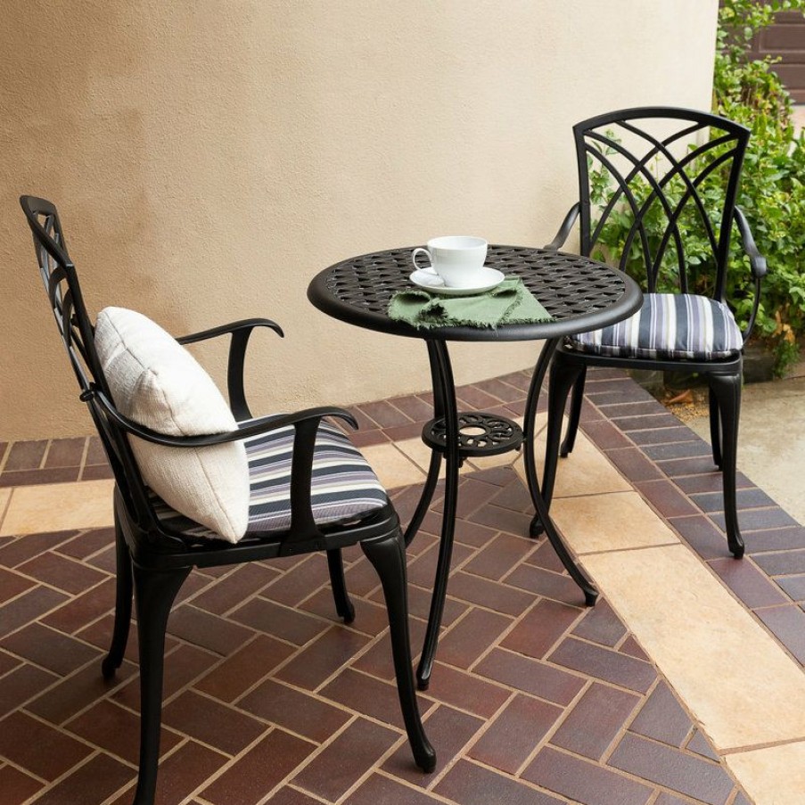 Outdoor Bar Furniture * | Budget Kinger Home 3 Piece Patio Bistro Table Set Cast Aluminum Weatherproof Black