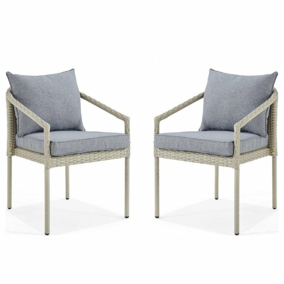 Outdoor Chairs * | Wholesale Bolton Furniture, Inc. Windham All-Weather Wicker Outdoor Light Gray Chairs, Cushions, Set Of 2