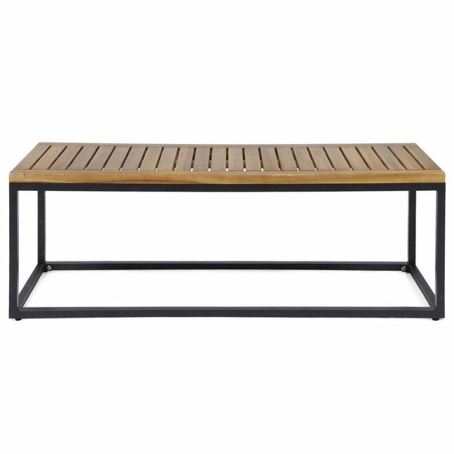 Outdoor Benches * | Best Reviews Of Gdfstudio Gdf Studio Drew Outdoor Industrial Acacia Wood And Iron Bench, Teak Finish