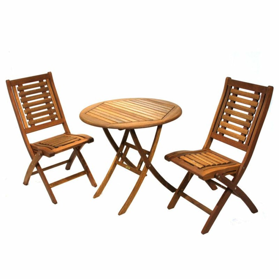 Outdoor Bar Furniture * | Flash Sale Outdoor Interiors 3-Piece Eucalyptus Folding Bistro Set